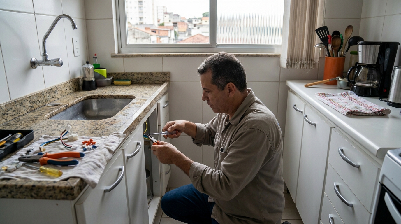Eletricista instalando torneira eletrica em Barueri‑SP