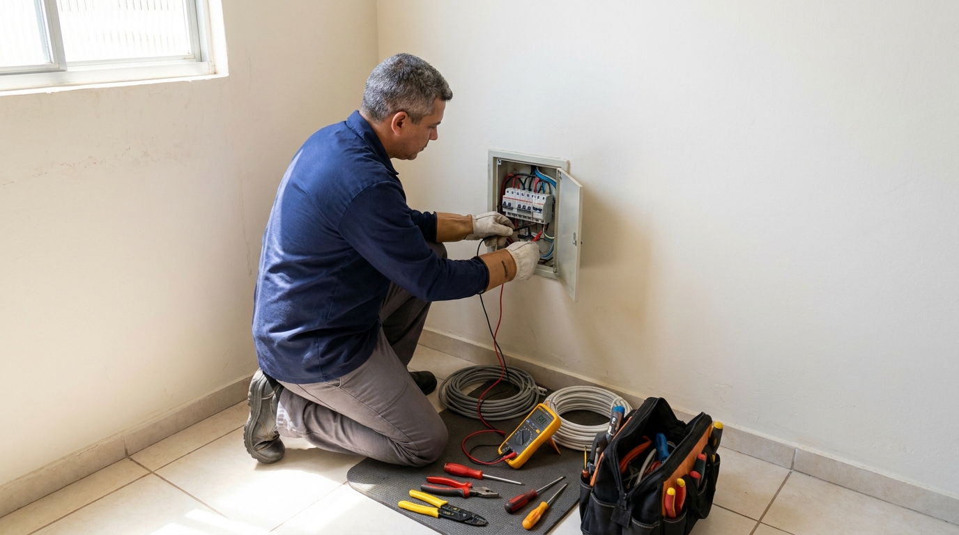 Eletricista realizando manutencao em Barueri‑SP